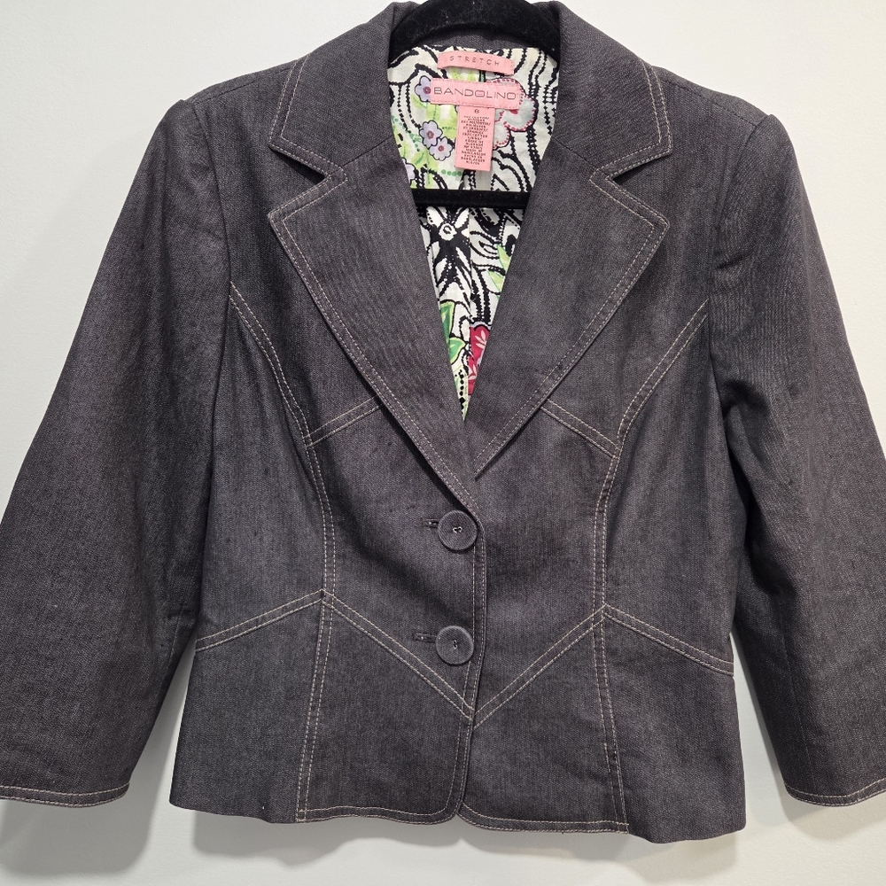 Bandolino Stretch Denim Blazer Jacket Size 6 Dark Wash Tailored Career Jacket